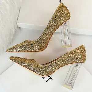 Amozae-2024 Plus Size 43 Women 10cm High Heels Lady Scarpins Gold Silver Block Clear Heels Pumps Lady Wedding Transparent Chunky Shoes