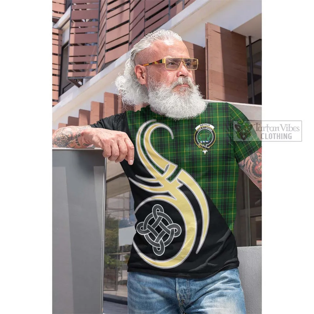 Arthur Tartan Cotton T-shirt with Family Crest and Celtic Symbol Style