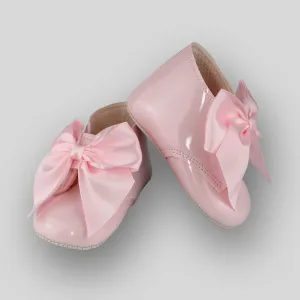 Baby Girl Boots with Satin Ribbon Bow - Pink