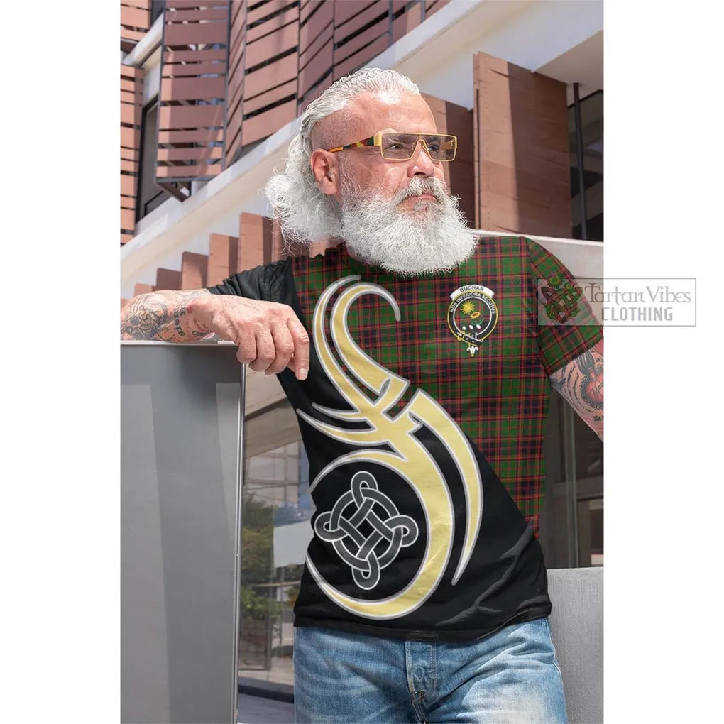 Buchan Tartan Cotton T-shirt with Family Crest and Celtic Symbol Style