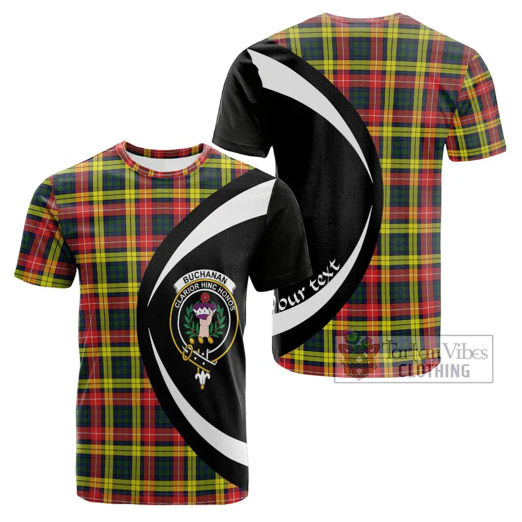 Buchanan Modern Tartan Cotton T-shirt with Family Crest Circle Style