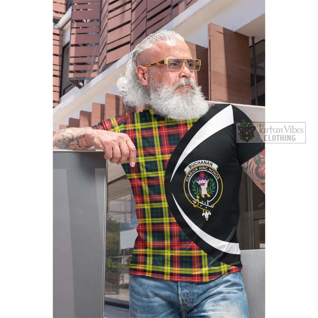 Buchanan Modern Tartan Cotton T-shirt with Family Crest Circle Style