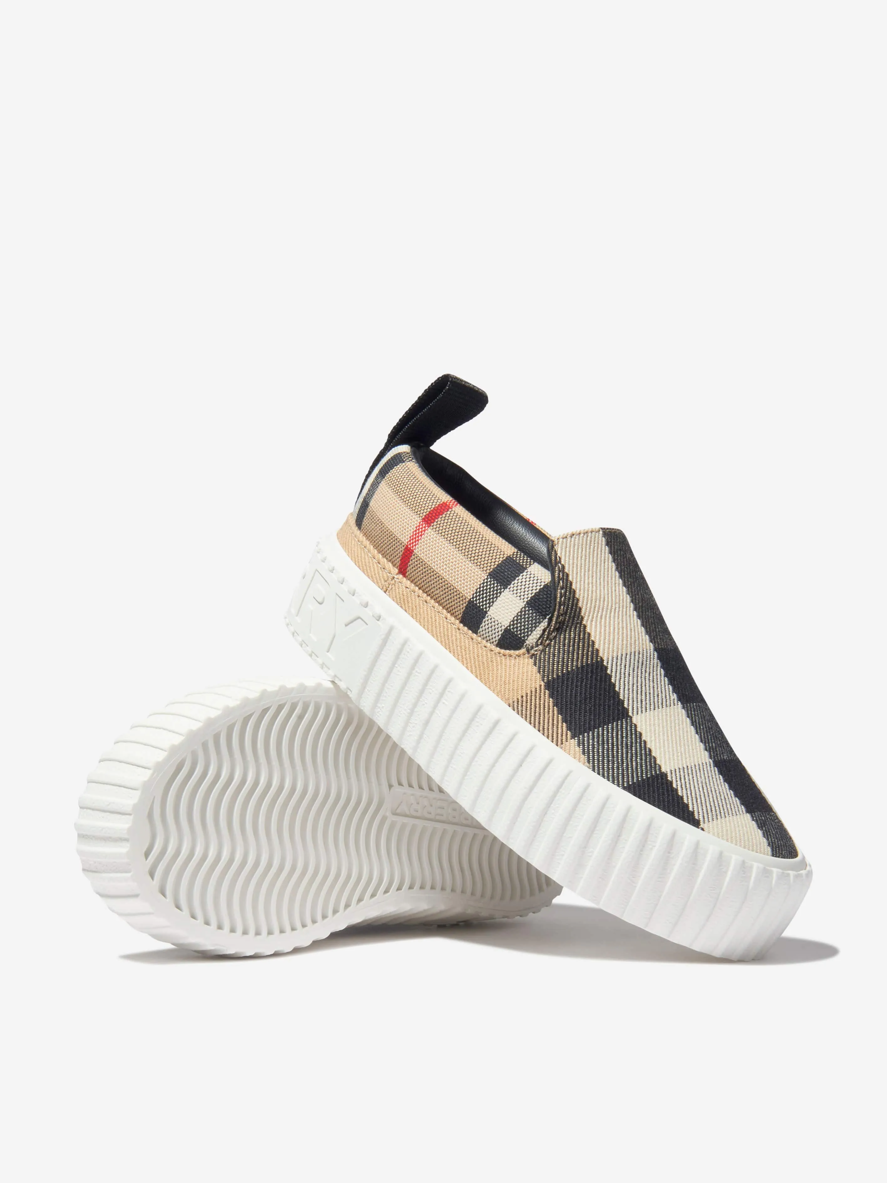 Burberry Kids Andrew Check Slip On Trainers In Beige