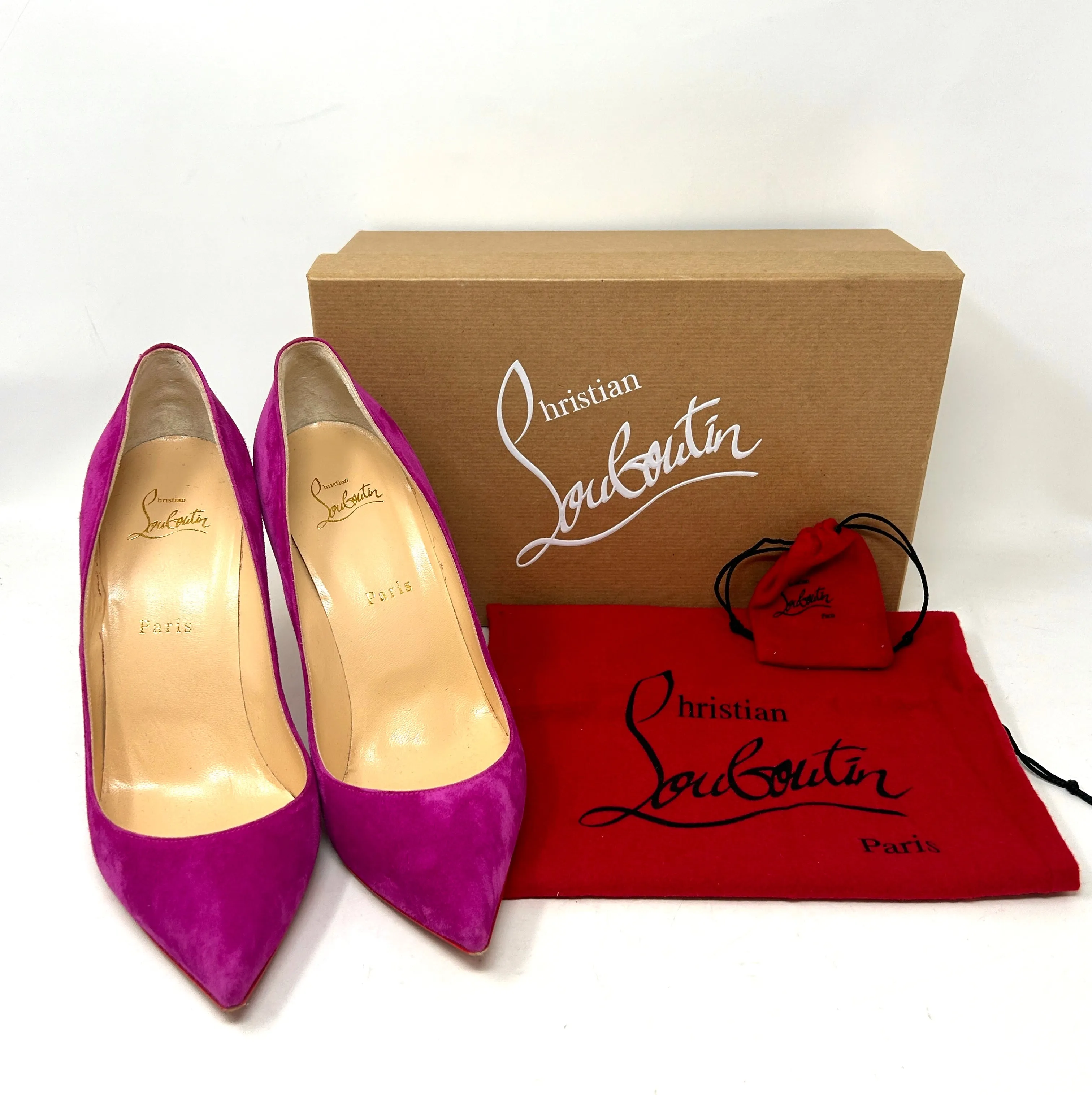 Christian Louboutin Pigalle Follies 100 Pink Suede Leather Pump Heels 40 UK 7