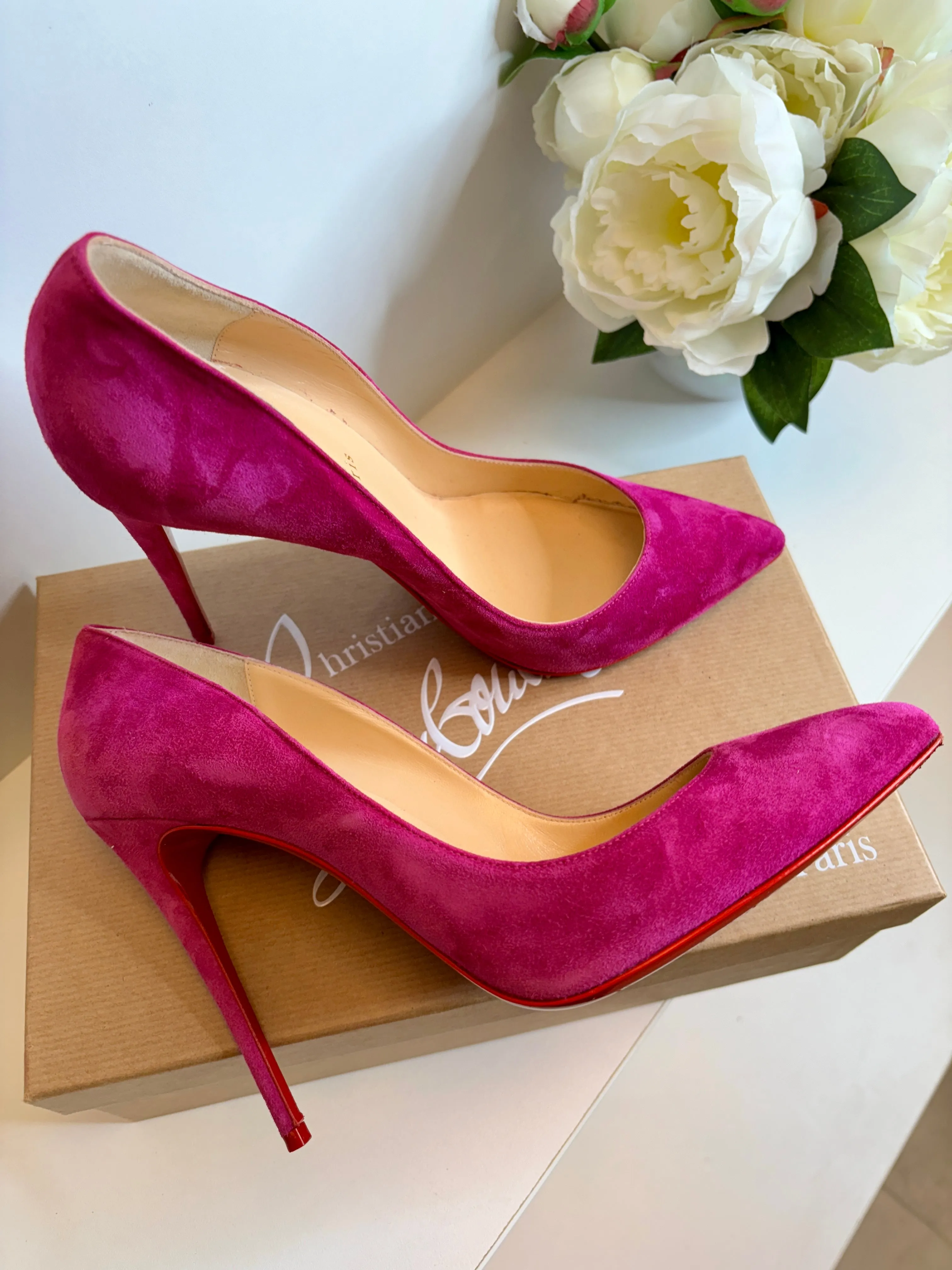 Christian Louboutin Pigalle Follies 100 Pink Suede Leather Pump Heels 40 UK 7