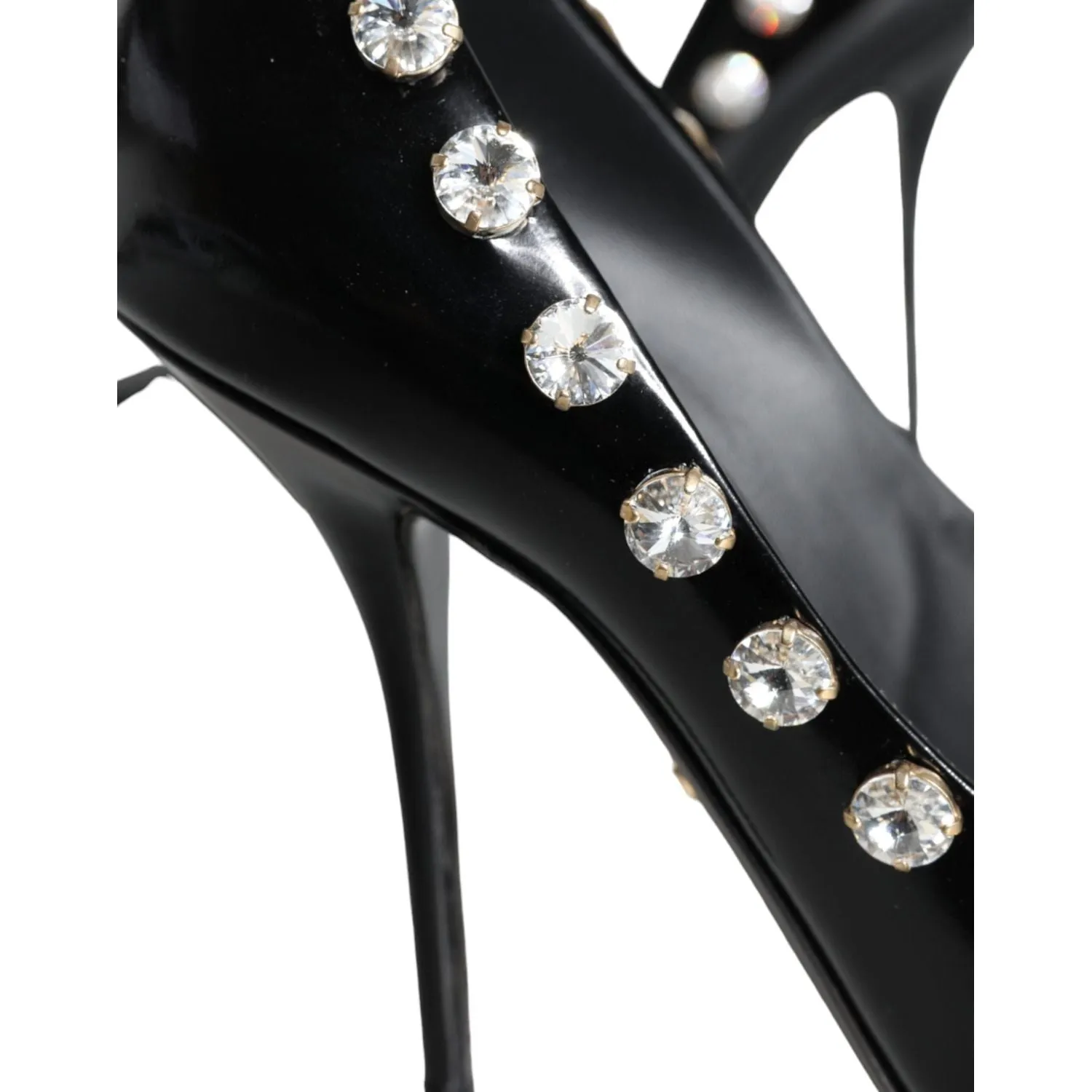 Dolce & Gabbana Black Crystals Leather High Heels Pumps Shoes