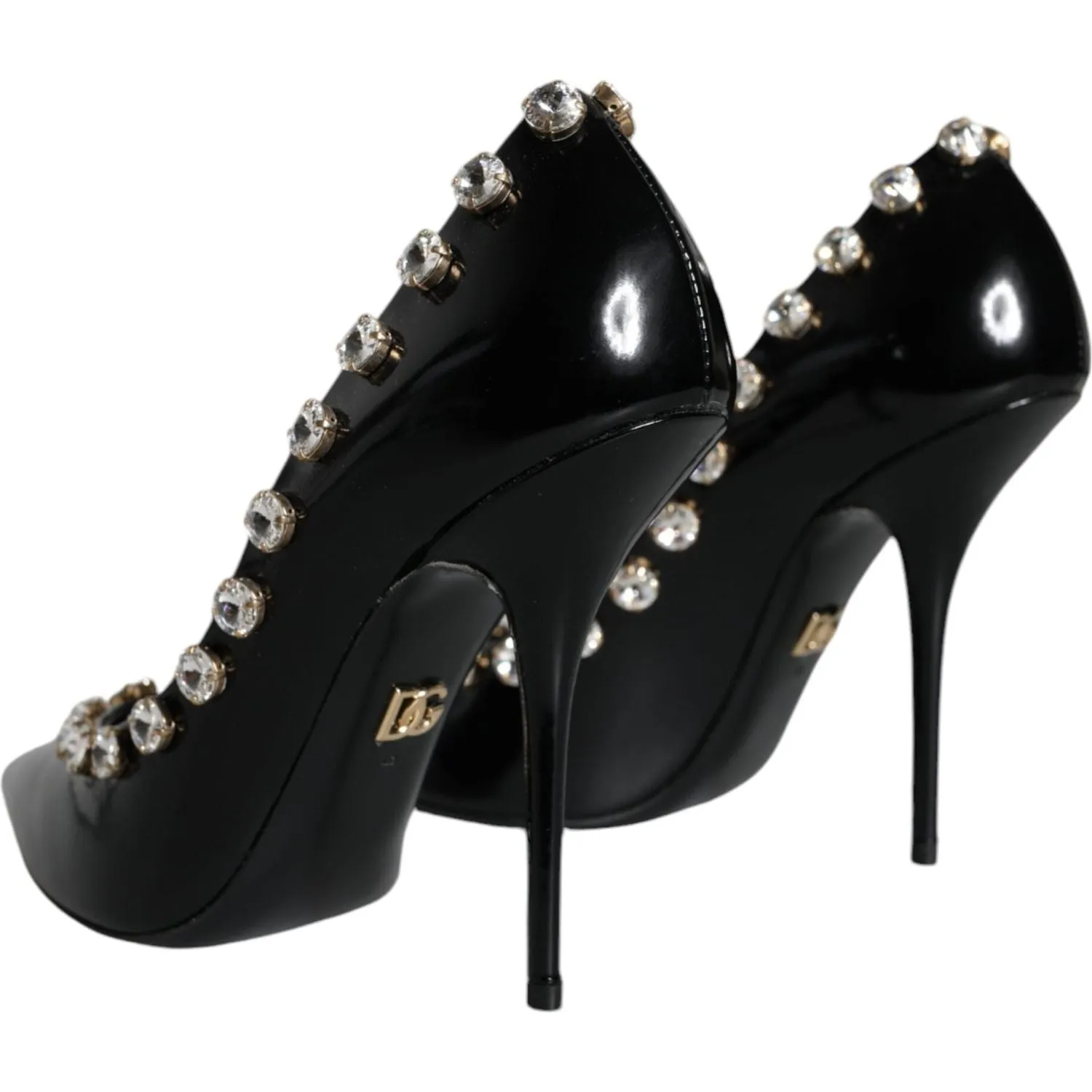 Dolce & Gabbana Black Crystals Leather High Heels Pumps Shoes