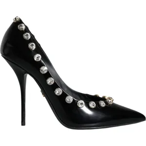 Dolce & Gabbana Black Crystals Leather High Heels Pumps Shoes