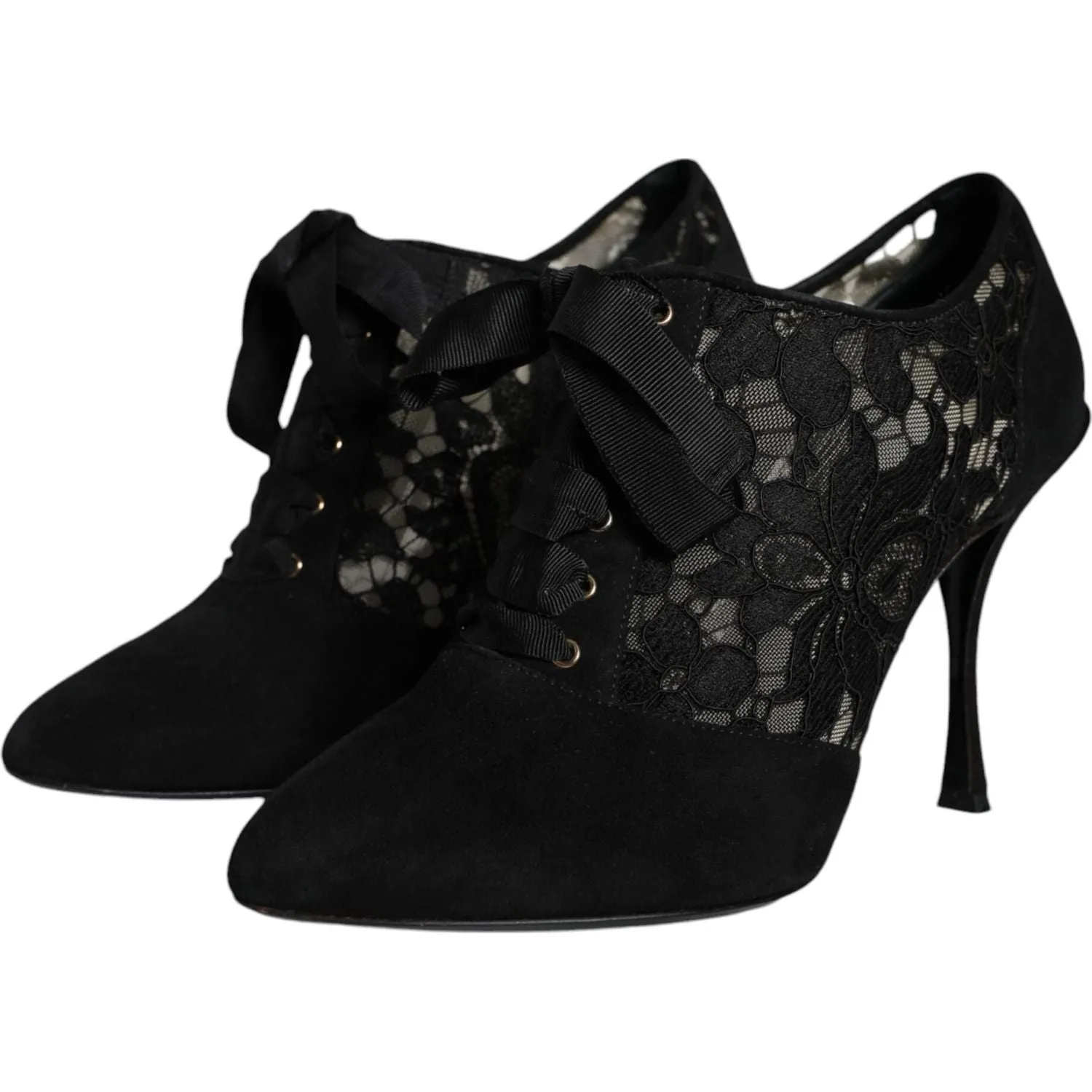 Dolce & Gabbana Black Taormina Lace Up Stretch Heels Shoes