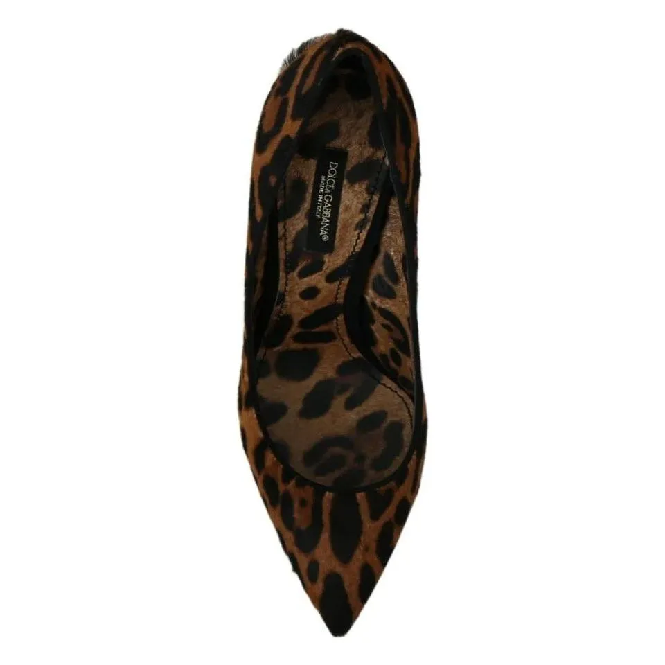 Dolce & Gabbana Brown Leopard Pony Hair Heels Pumps Shoes