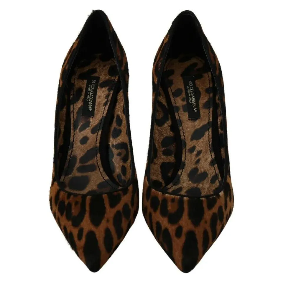 Dolce & Gabbana Brown Leopard Pony Hair Heels Pumps Shoes