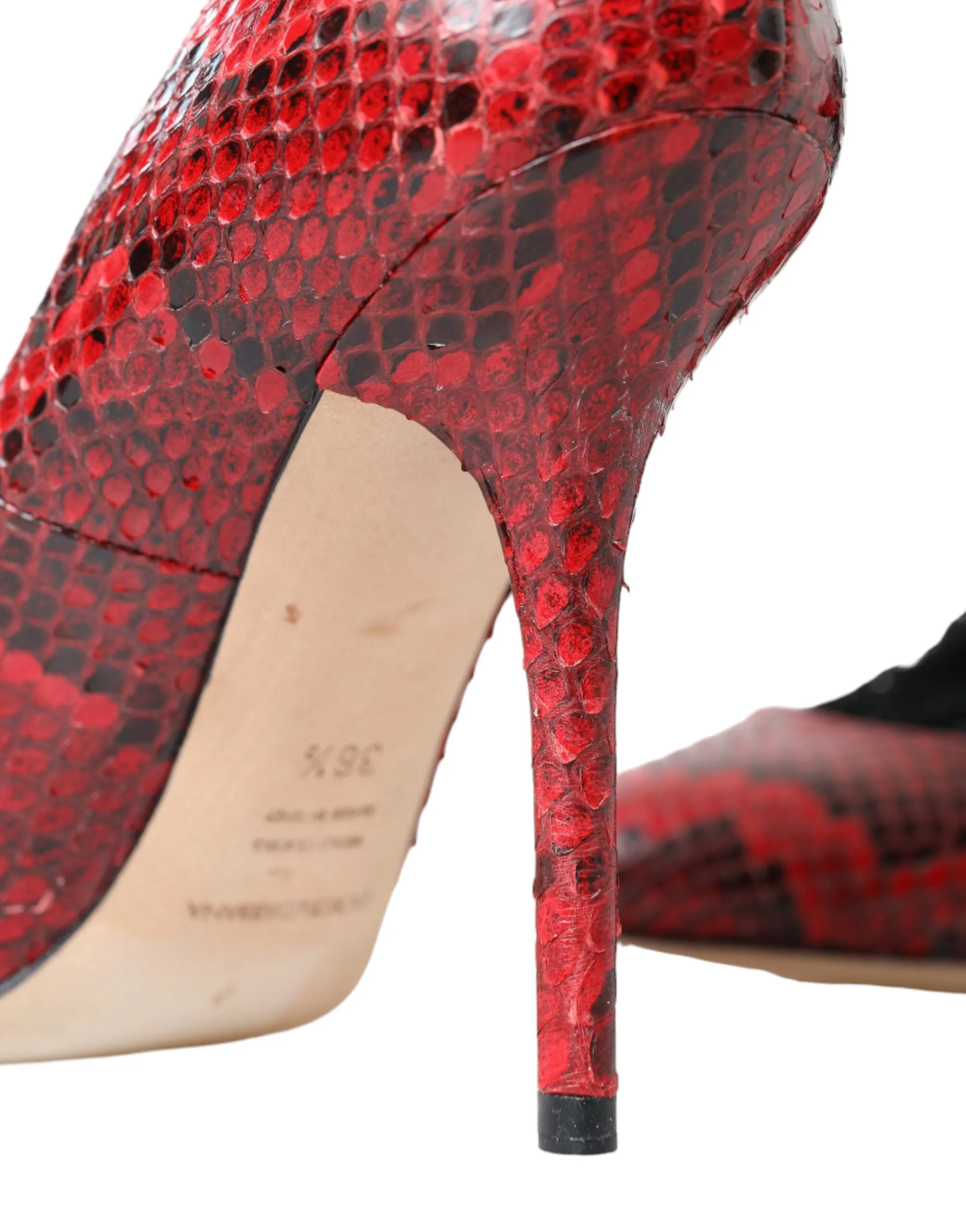 Dolce & Gabbana Red Snakeskin Pumps with Lace Socks