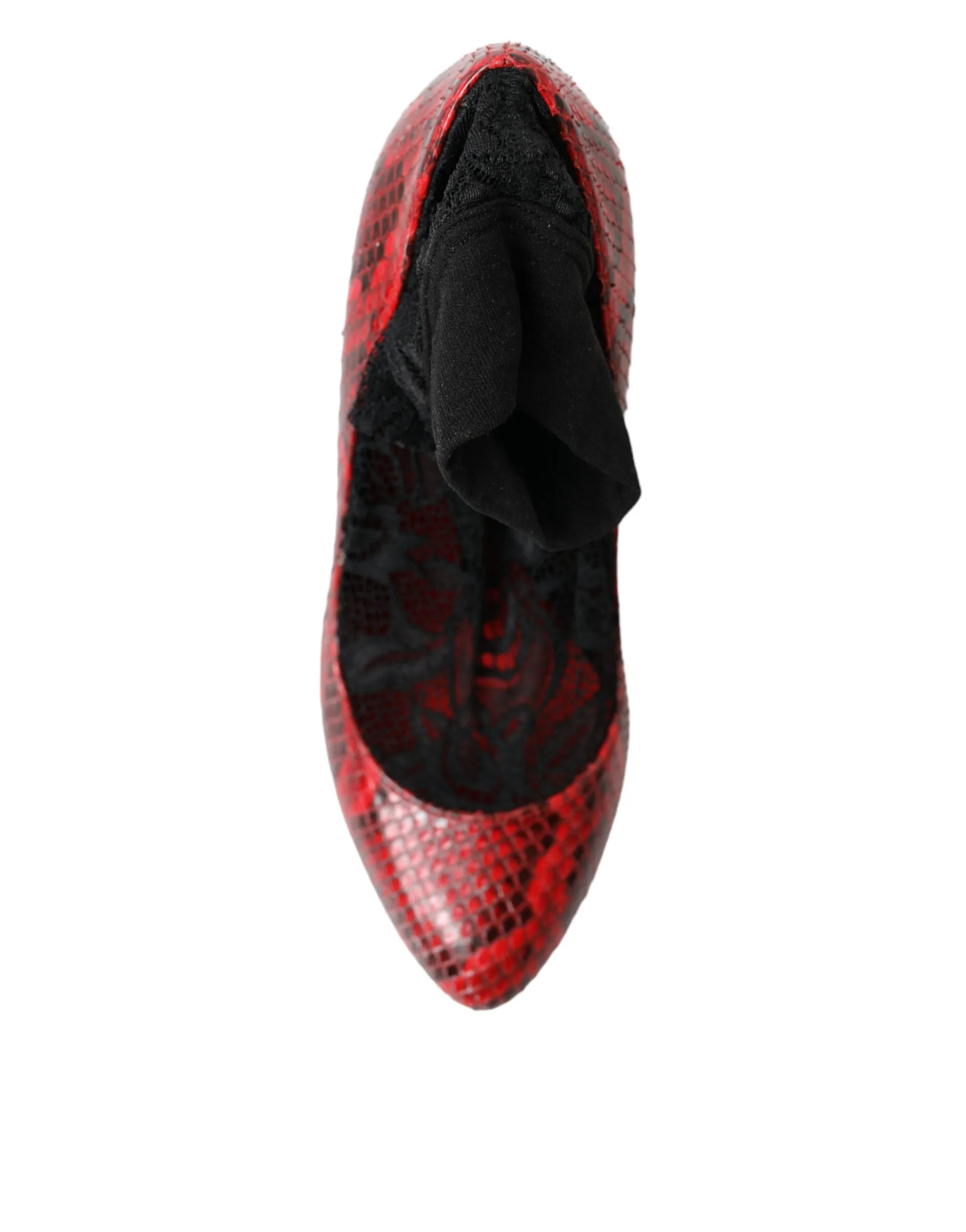 Dolce & Gabbana Red Snakeskin Pumps with Lace Socks