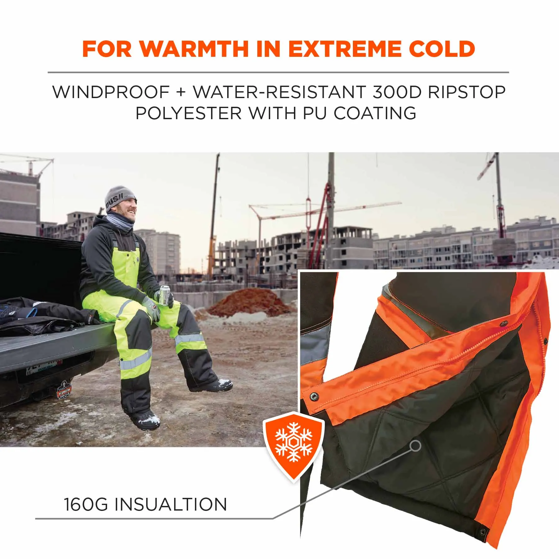 Ergodyne 25634 8928 L Orange Class E Hi-Vis Insulated Bibs