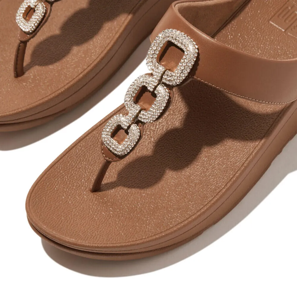 FitFlop Fino Crystal Chain Leather Sandals - Deep Tan