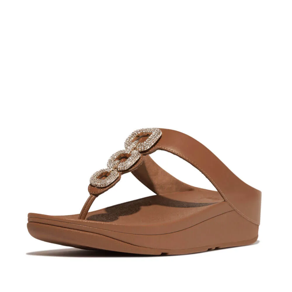 FitFlop Fino Crystal Chain Leather Sandals - Deep Tan