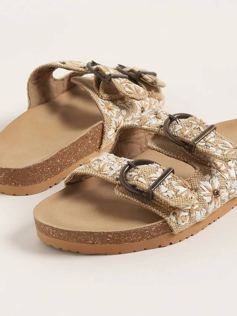 Luna Blu Beige Comfort Sandals with Dual Straps for Ultimate Comfort