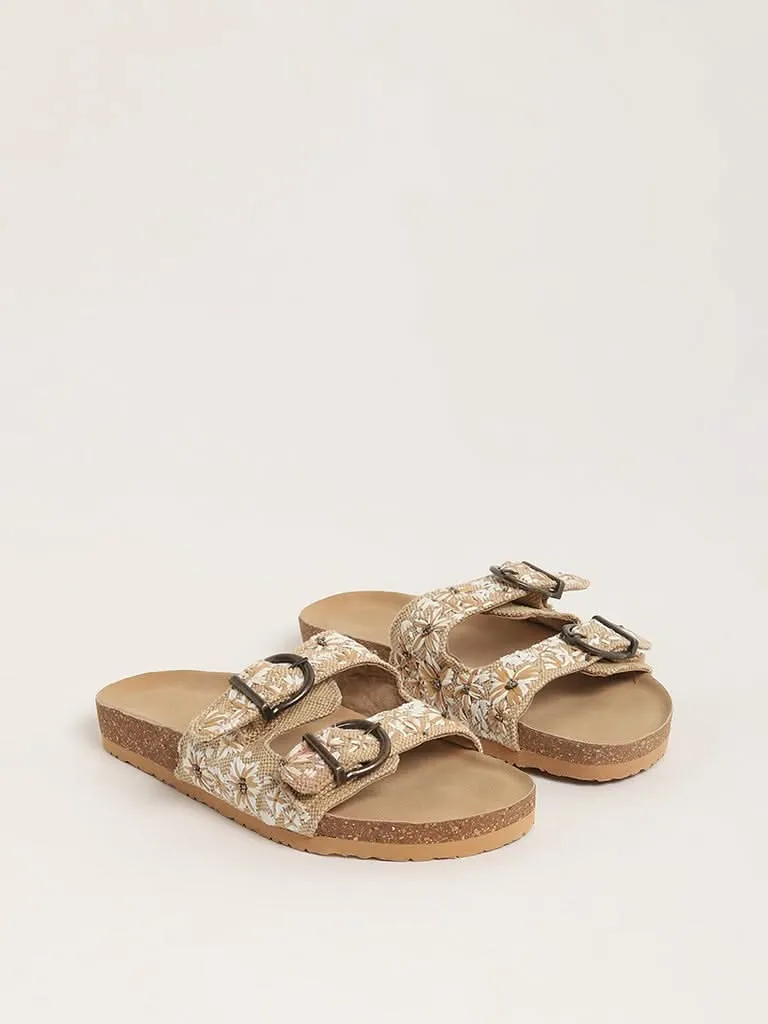 Luna Blu Beige Comfort Sandals with Dual Straps for Ultimate Comfort