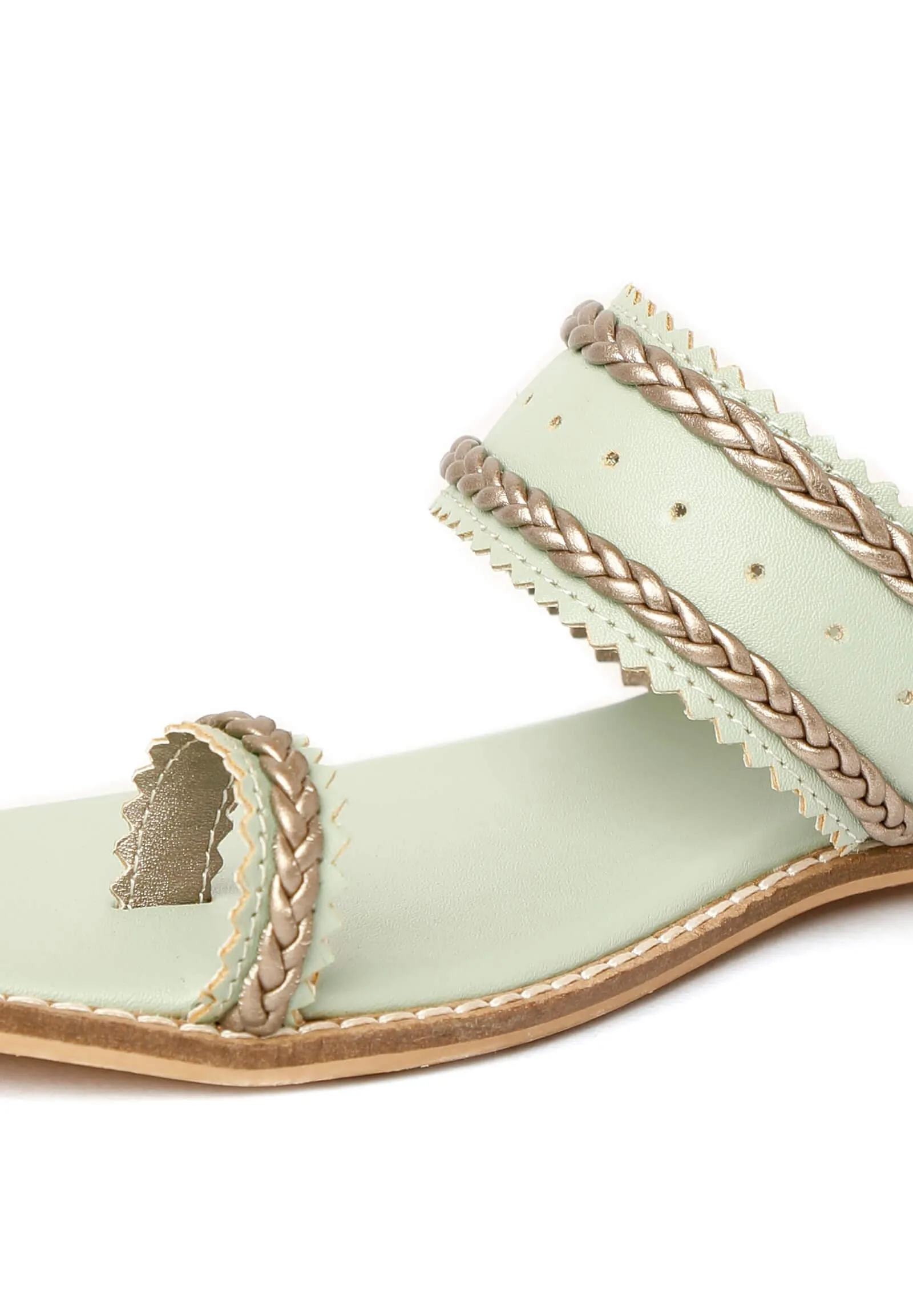 Mint Green & Silver Cruelty Free Leather Sandals