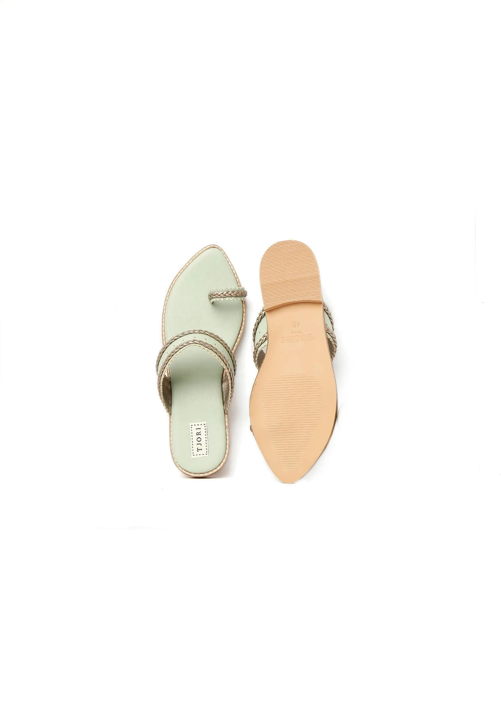 Mint Green & Silver Cruelty Free Leather Sandals