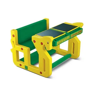 Ok Play Pony Double Chair Desk Set For Kids, Perfect For Home And School, Yellow/Geen, 2 to 4 Years