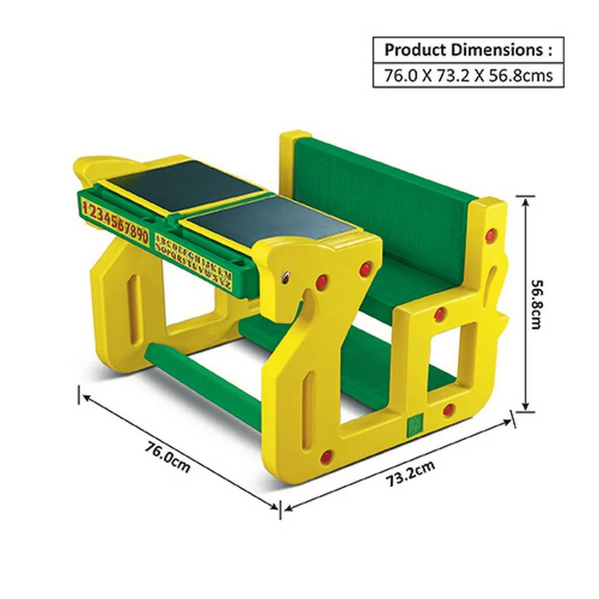 Ok Play Pony Double Chair Desk Set For Kids, Perfect For Home And School, Yellow/Geen, 2 to 4 Years