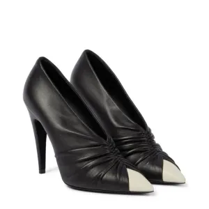 Saint Laurent Vivi 110 Black Leather White Toe Ruched Pump Heels 41.5 UK 8.5