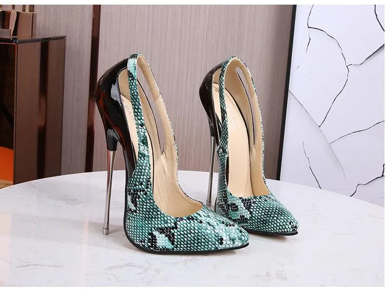 Snakeskin 16 cm Metal High Heel Pumps