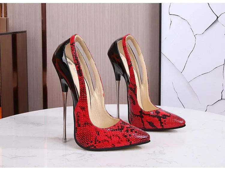 Snakeskin 16 cm Metal High Heel Pumps