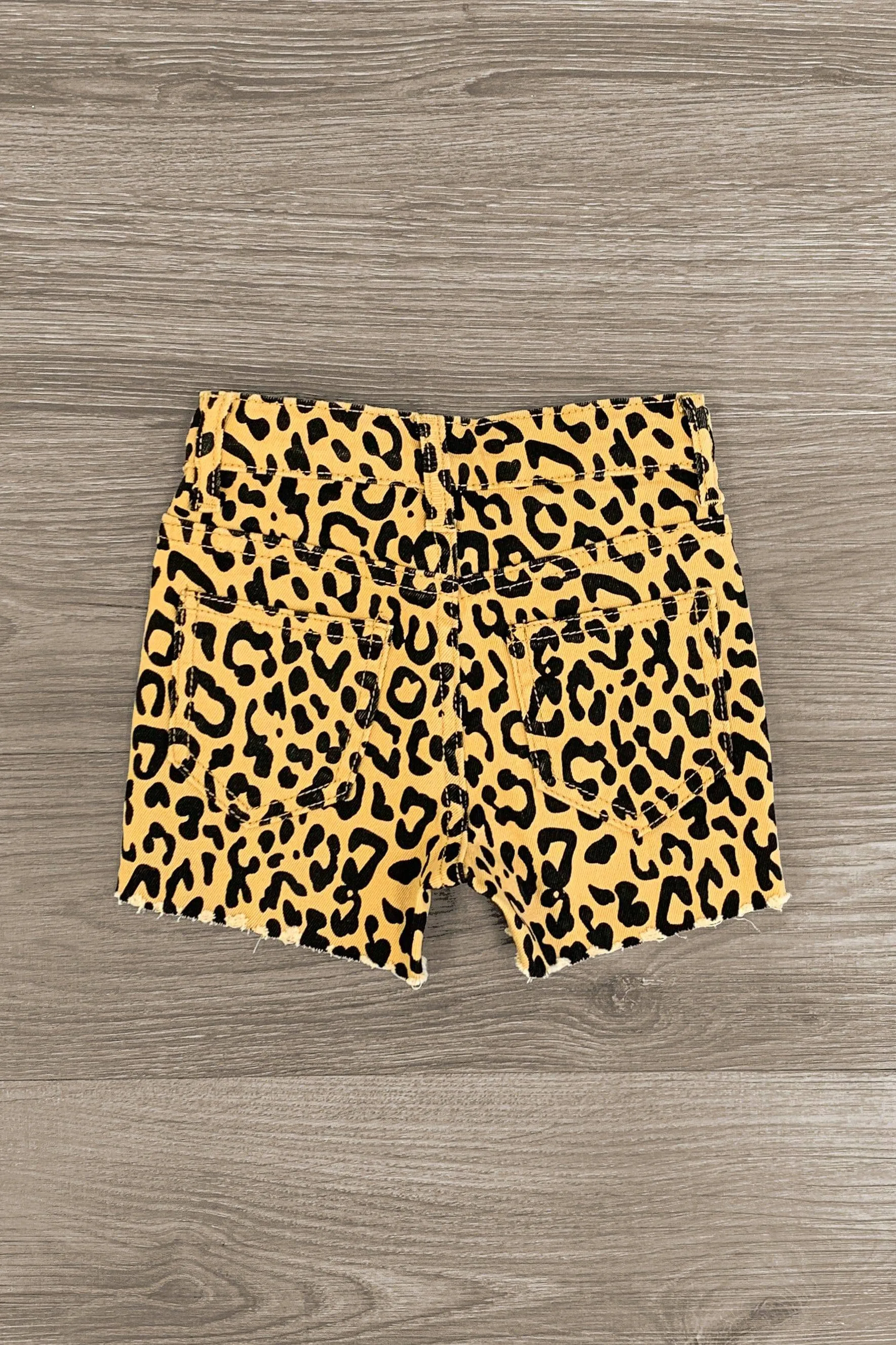 Tan & Black Cheetah Distressed Denim Shorts